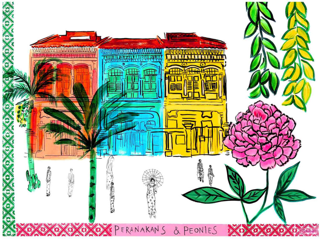 Peranakans & Peonies at the Joo Chiat Shophouse” by British artist Clare Haxby