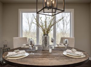 Dining Table round wood w metal deco